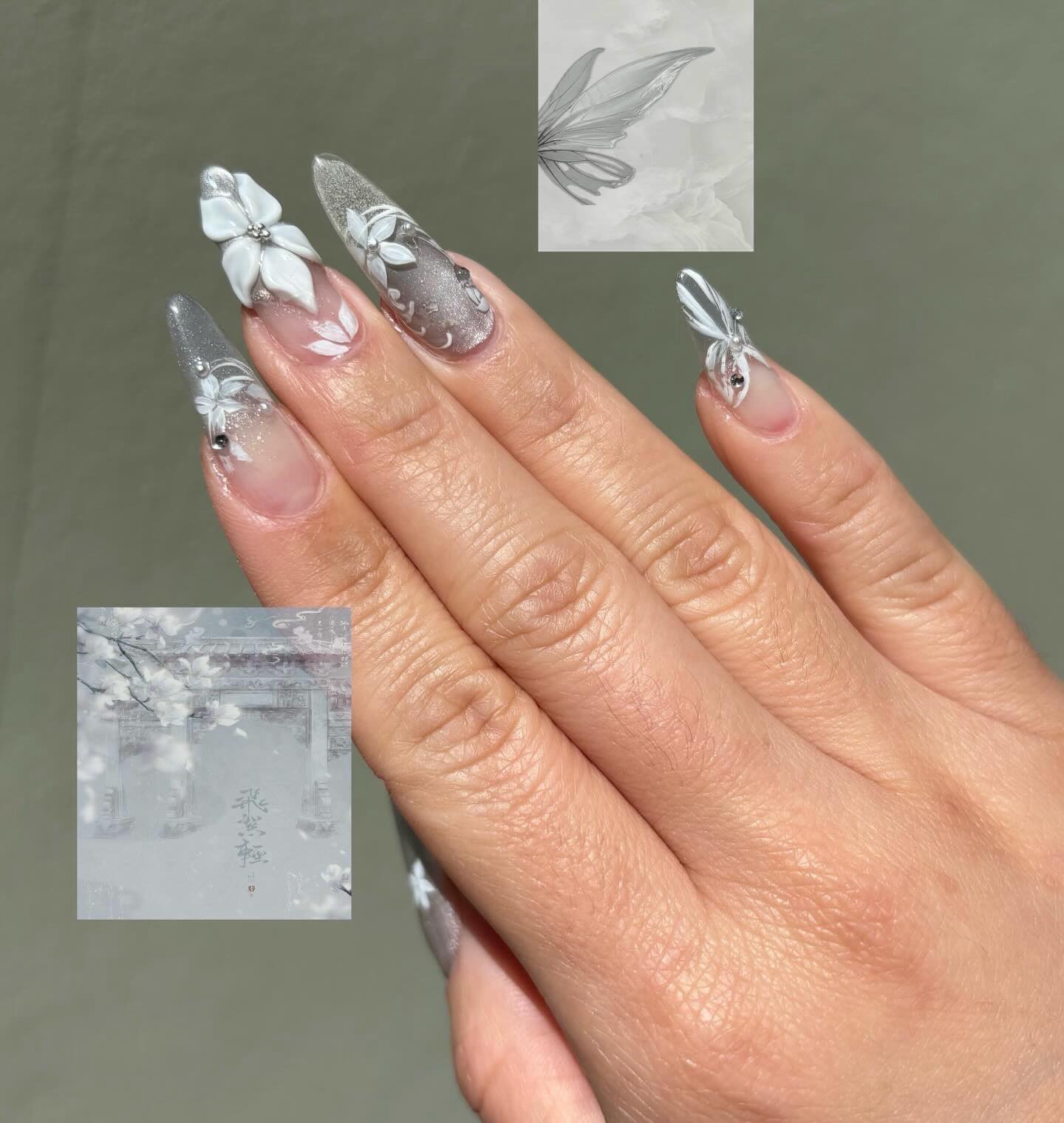 Rose shimmer butterfly manicure